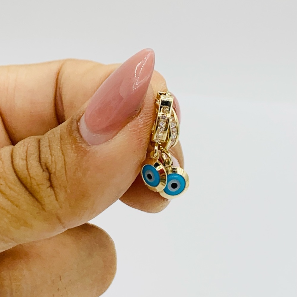 10k solid gold Huggies dangling evil eye earrings